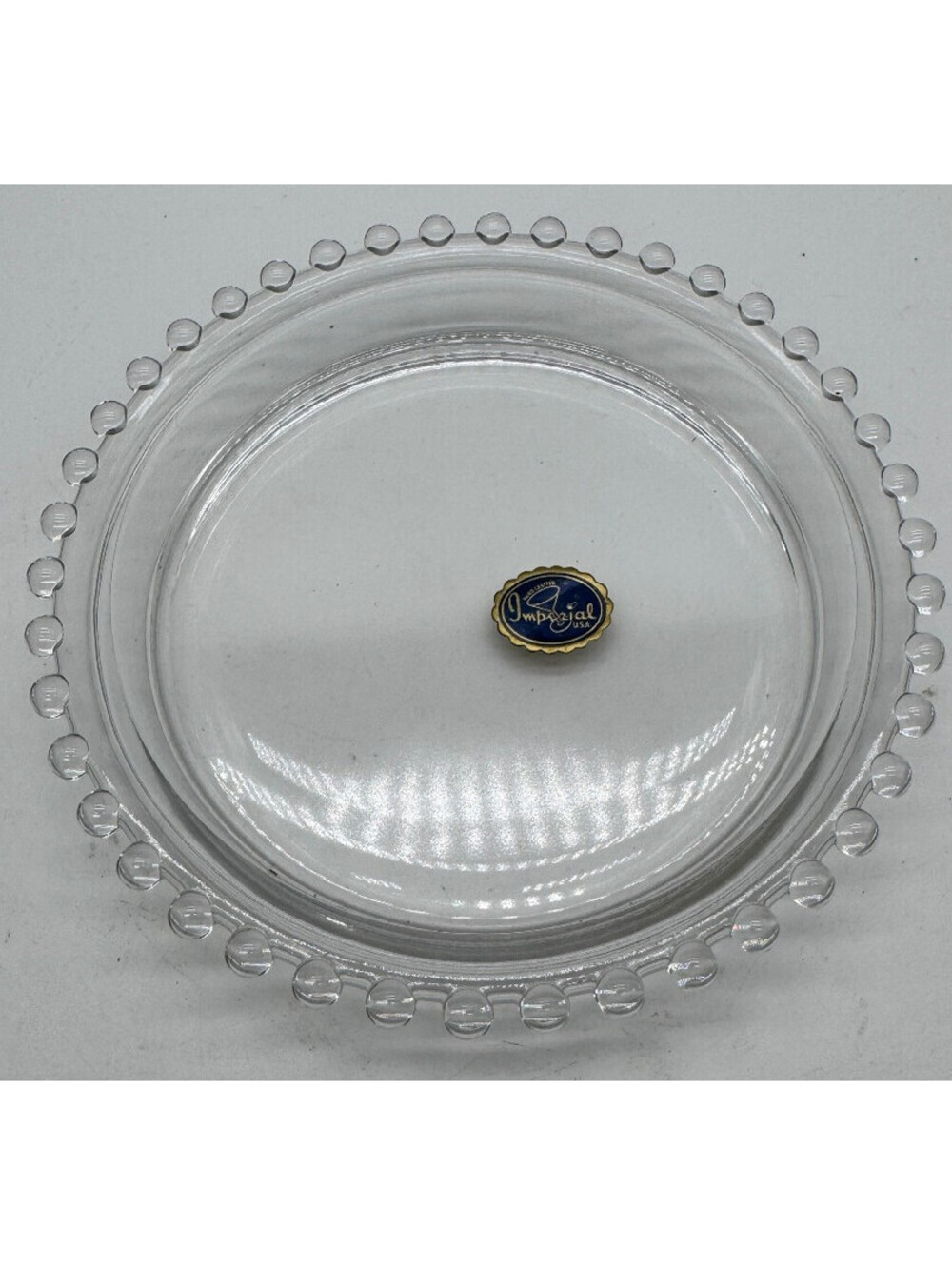 Vintage Imperial Glass Candlewick 6" Cheese Dish Beaded Edge Label USA